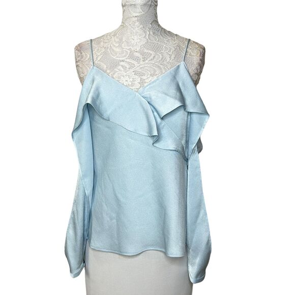 Jonathan Simkhai The Diane Satin Off Shoulder Top in Light Sky Women's Large NWT - Picture 3 of 11